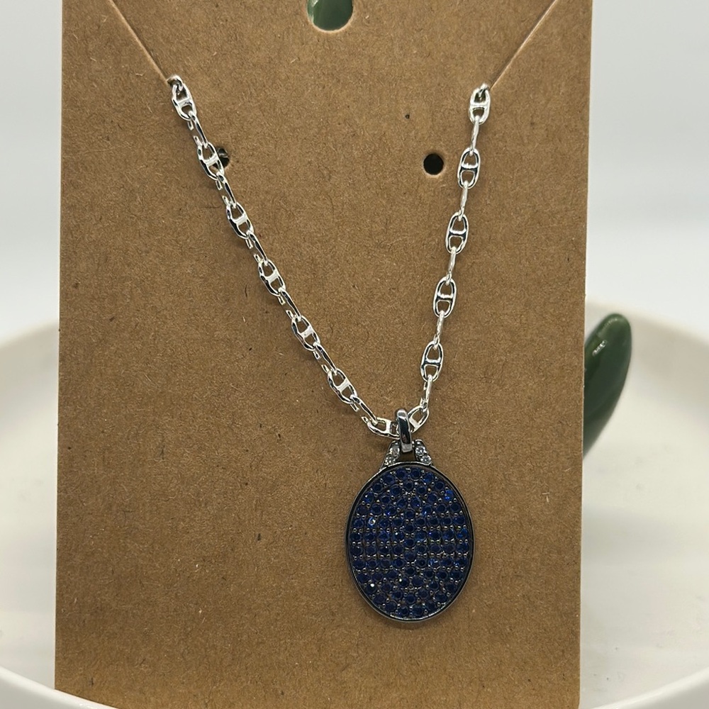 Elegant Rhodium and Blue Pendant Necklace No Bag No Tag never won